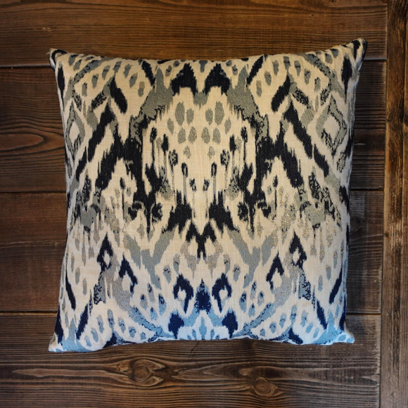 Callisto Home Ikat Decorative Throw Pillow Navy Gray Cushion Boho Accent Down - Picture 2 of 8